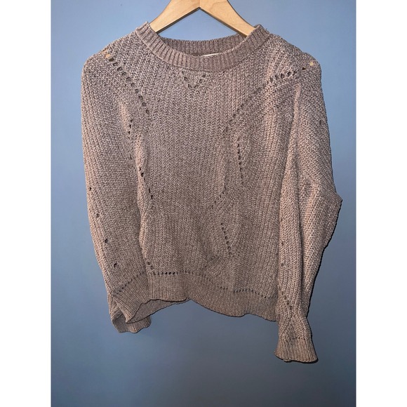 Altar'd State Sweaters - Altar'd State Mauve Taupe Pointelle Open Knit Chenille Crew Neck Sweater‎ Small